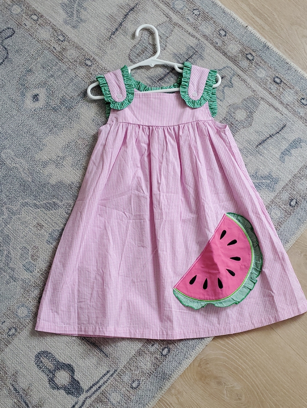 Classic Whimsy Girls Pink Gingham Watermelon Applique Dress Sz5